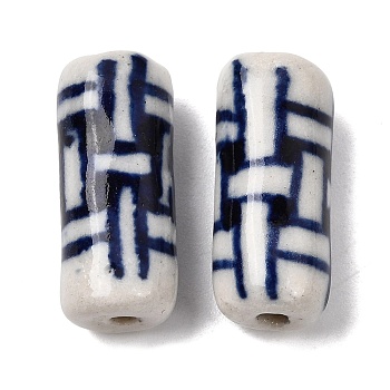 Handmade Porcelain Beads, Column, Blue and White Porcelain Pattern, Midnight Blue, 22x9~10mm, Hole: 2mm