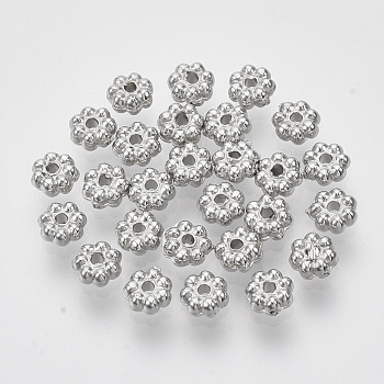 CCB Plastic Spacer Beads, Flower, Platinum, 4.5x2mm, Hole: 1mm, about 21000pcs/500g