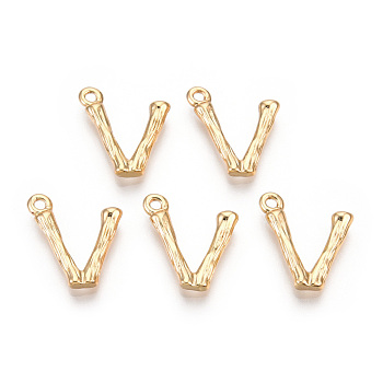 Brass Pendants, Alphabet, Real 18K Gold Plated, Letter.V, 15~16.5x3.5~15x2mm, Hole: 1.5mm