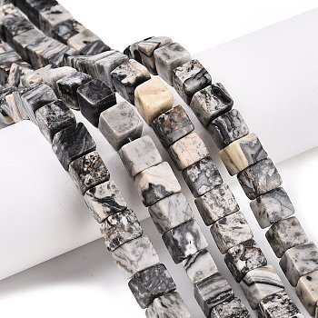 Natural Map Stone Beads Strands, Cube, 8~9x8~9x8~9mm, Hole: 1.2mm, about 47~49pcs/strand, 15.35~15.79''(39~40.1cm)