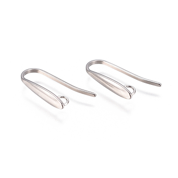 304 Stainless Steel Earring Hooks, with Horizontal Loop, Stainless Steel Color, 19x3mm, Hole: 2mm, Pin: 0.7x1mm