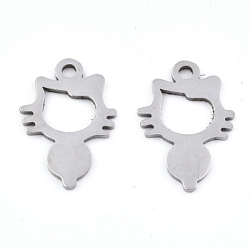 201 Stainless Steel Pendants, Laser Cut, Cat, Stainless Steel Color, 16.5x11x0.9mm, Hole: 1.6mm