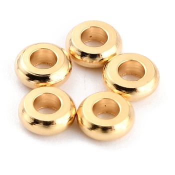 Brass Beads, Long-Lasting Plated, Flat Round, Real 24K Gold Plated, 3.2x1.2mm, Hole: 1.5mm