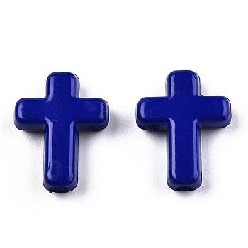 Opaque Acrylic Beads, Cross, Blue, 16x12x4.5mm, about 1230pcs/500g