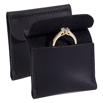 Cowhide Ring Storage Bags, Jewelry Pouches for Rings, Square, Black, 5.8x5.85x0.6cm