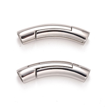 Column 304 Stainless Steel Magnetic Necklace Clasps, with Glue-in Ends, Stainless Steel Color, 39x8mm, Hole: 6mm