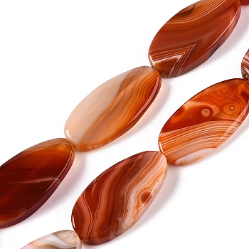 Natural Red Agate Beads Strands, Dyed, Flat Oval, 40x20~21x7.5mm, Hole: 1.5~1.6mm, about 10pcs/strand, 15.87''(40.3cm)