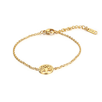 Stylish Stainless Steel Tree of Life Link Bracelet for Women's Daily Wear, Golden