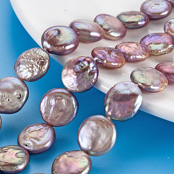 Natural Keshi Pearl Beads Strands, Cultured Freshwater Pearl, Flat Round, Lavender, 12~15x12~14x4~8mm, Hole: 0.6mm, about 27~28pcs/strand, 15.35 inch(39cm)
