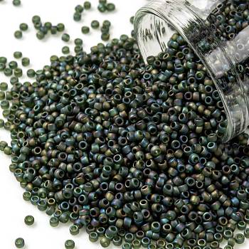 TOHO Round Seed Beads, Japanese Seed Beads, (180F) Transparent AB Frost Olivine, 15/0, 1.5mm, Hole: 0.7mm, about 3000pcs/10g