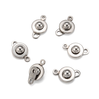 201 Stainless Steel Snap Clasps, Stainless Steel Color, 15.5x9x5mm, Hole: 1.5mm