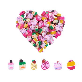 420Pcs 6 Styles Handmade Polymer Clay Beads, Cake & Ice Cream, Mixed Color, 9~10x7~10x4mm, Hole: 1.6mm, 70pcs/style