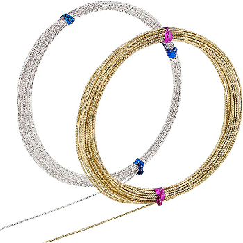 2Rolls 2 Colors Brass Wire, Textured, Round, Golden & Silver, 20 Gauge, 0.8mm, about 19.69 Feet(6m)/roll, 1 roll/color