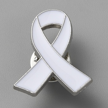 Ribbon Enamel Pins, Platinum Tone Alloy Brooches for Backpack Clothes, White, 26x21x1.5mm