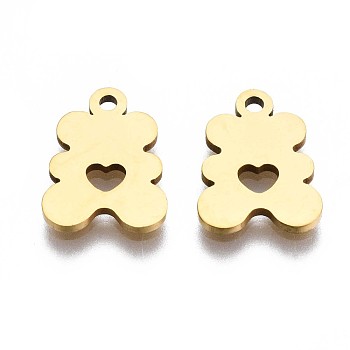 201 Stainless Steel Charms, Laser Cut Pendants, Bear with Heart, Golden, 12.5x9x1mm, Hole: 1.2mm