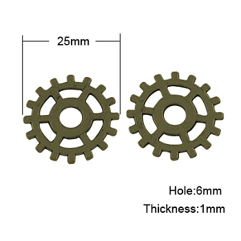 Tibetan Style Alloy Pendants, Cadmium Free & Nickel Free & Lead Free, Flat Round/Cog, Antique Bronze, 25x1mm, Hole: 6mm