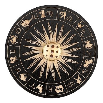 Wooden Sun Pattern Incense Holder for Sticks, with Brass Holder, Meditation Aromatherapy Furnace Home Decor, Black, 100x5mm