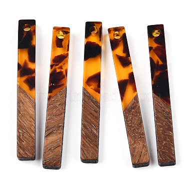 Dark Orange Rectangle Resin+Wood Pendants