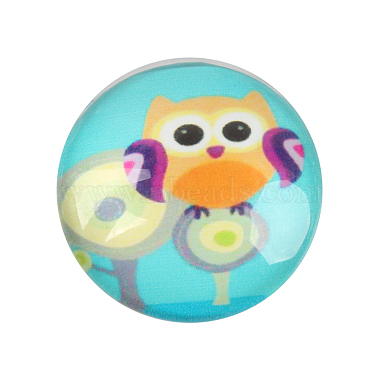 Cartoon Owl Printed Glass Half Round/Dome Cabochons(GGLA-N004-18mm-B)-2