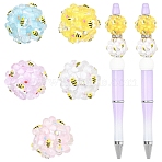 5Pcs 5 Colors Handmade Polymer Clay Beads, Round with Flower & Bee, Mixed Color, 20x19.5x20.5mm, Hole: 2mm, 1pc/color (CLAY-YW0002-70)