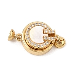 Brass Micro Pave Clear Cubic Zirconia Magnetic Clasps, Flat Round, with Natural Shell, Real 18K Gold Plated, 19x11x6mm(KK-C066-23G)