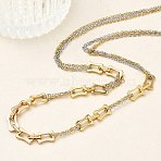Two Tone 304 Stainless Steel Rectangle Link Chain Necklaces for Women, Real Gold Plated & Stainless Steel Color, 18.82 inch(47.8cm)(NJEW-A074-04GP)