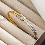 Duo Tone 304 Stainless Steel Open Cuff Bangles, Knot, Golden & Stainless Steel Color, Inner Diameter: 2.36 inch(6cm)(WG83596-04)