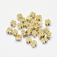 Long-Lasting Plated Brass Beads, Real 18K Gold Plated, Nickel Free, Four Leaf Clover, 5x5x2.5mm, Hole: 1.5mm(X-KK-K193-057G-NF)