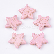 Synthetic Turquoise Beads, Dyed, Star, Pink, 19~19.5x20~21x5.5~6mm, Hole: 1.4mm(TURQ-S391-11E)