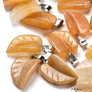 Natural Topaz Jade Pendants, with 201 Stainless Steel Finding, Leaf, 25.5~26x15x7mm, Hole: 4x8mm(G-B127-01P-06)