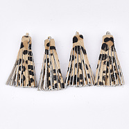 Eco-Friendly Cowhide Leather Tassel Big Pendants, Leopard Print Pattern, Navajo White, 59x9mm, Hole: 1.5mm(FIND-S301-36E)
