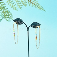 Chain Tassel with Glass Seed Beads Dangle Stud Earrings for Girl Women, 304 Stainless Steel Earrings, Golden, Colorful, 64x14x1.5mm, Pin: 0.7mm(EJEW-TA00014)