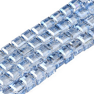 Electroplate Transparent Glass Beads Strands, , Faceted, Cube, Light Steel Blue, 7x7x7mm, Hole: 1.4mm, about 100pcs/strand, 26.77 inch(68cm)(EGLA-N002-28-F01)