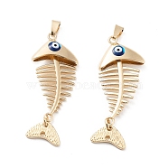 Rack Plating Alloy Enamel Big Pendants, Fish with Evil Eye Charm, Cadmium Free & Nickel Free & Lead Free, Golden, Blue, 54x20x6mm, Hole: 6.5x4mm(FIND-C050-08G-02)