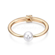 ABS Plastic Pearl Round Beaded Open Cuff Bangle, Brass Chunky Hinged Bangle for Women, Golden, Inner Diameter: 1-3/4x2-1/2 inch(4.5x6.3cm)(BJEW-S118-110G)