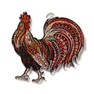 Acrylic Pendants, Animals, Rooster, 35.5x34.5x1.6mm, Hole: 1.6mm(OACR-O007-02B)