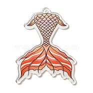 Printed Transparent Acrylic Pendants, Mermaid Tails, Orange Red, 56x45x2mm, Hole: 2mm(MACR-P041-01A)