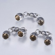 201 Stainless Steel Cord Ends, End Caps, with Lobster Claw Clasps, Stainless Steel Color, 39x8x8mm, Inner Diameter: 6mm(STAS-F145-03P-11x8mm)