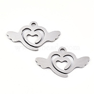 201 Stainless Steel Charms, Laser Cut, Flying Heart, Stainless Steel Color, 12.5x21x0.9mm, Hole: 1.6mm(STAS-S081-079)