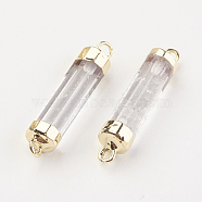 Natural Quartz Crystal Links Connectorsts, Rock Crystal, with Brass Findings, Column, 25~27x5~6mm, Hole: 2mm(G-F527-11F)