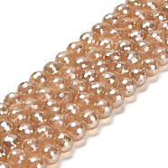 Electroplated Natural Quartz Round Beads Strands, Dyed & Heated, Faceted(128 Facets), Champagne Gold, 8mm, Hole: 1.2mm, about 46pcs/strand, 14.96 inch(38cm)(G-L598-A02-02A)