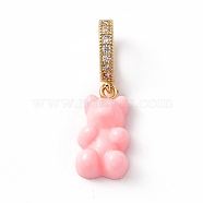 Opaque Resin Pendants, with Golden Tone Brass Crystal Rhinestone Findings, Bear, Pink, 34mm, Bear: 19.5x10.5x6.5mm, Hole: 9.5x6mm(RESI-E020-01G-03)