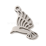 201 Stainless Steel Pendants, Laser Cut, Bird Charm, Stainless Steel Color, 18.5x12x1mm, Hole: 1.5mm(STAS-E217-08P)