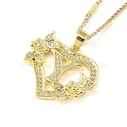 304 Stainless Steel Heart Pendant Necklaces with Cubic Zirconia, Letter Charms, Letter Y, 16.54 inch(42cm)(NJEW-H029-01G-Y)