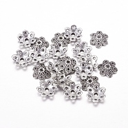 Tibetan Style Alloy Bead Caps, Lead Free and Cadmium Free, Flower, 6-Petal, Antique Silver, 9.5x10x3mm, Hole: 1.5mm(LF8947Y)