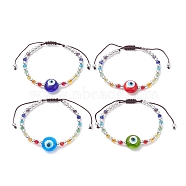 Evil Eye Lampwork & Glass Braided Bead Bracelet, Mixed Color, Inner Diameter: 2~3-1/4 inch(5~8.2cm)(BJEW-JB09413)