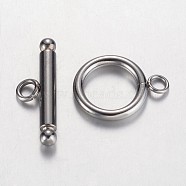 304 Stainless Steel Toggle Clasps, Ring, Stainless Steel Color, Ring: 17x13x2mm, Hole: 2mm, Bar: 22x7x3mm, Hole: 2mm(X-STAS-D438-32)