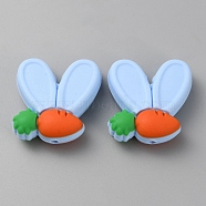 Rabbit Ears with Carrot Food Grade Eco-Friendly Silicone Focal Beads, Chewing Beads For Teethers, DIY Nursing Necklaces Making, Light Sky Blue, 27x25.5x10mm, Hole: 3mm(SIL-SZC0003-05F)