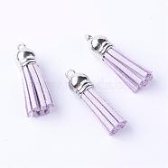 Faux Suede Tassel Pendant Decorations, with CCB Plastic Cord Ends, Platinum, Plum, 35~37x10mm, Hole: 1.8mm(FIND-T002-A24)
