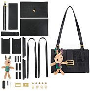 Rabbit DIY Imitation Leather Crossbody Bag Kits, including PU Leather Fabrics, Adjustable Shoulder Straps, Threads, Needles, Zipper, Screwdriver, Alloy Clasp, Black(DIY-WH0410-01A)